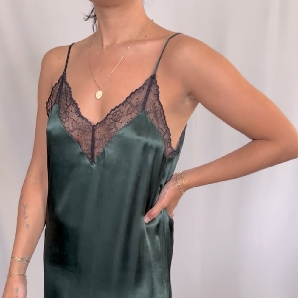 LACE Vneck slip dress in gorgeous green fabric